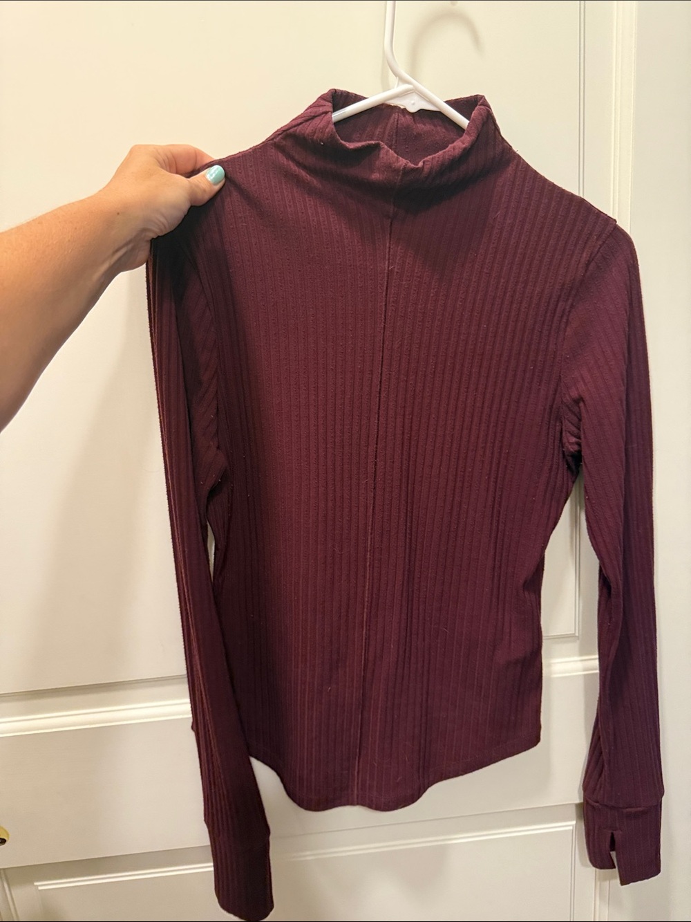 Madewell Ribbed Mock Neck Long-Sleeve Top - Wine
